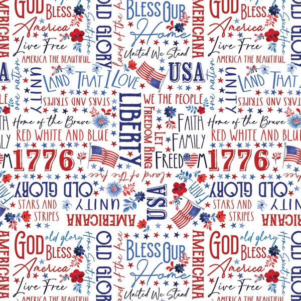 White Words of Glory - Benartex Faith Family Freedom Premium Cotton Quilting Fabric By The Yard - Cut to Order - 14829-09