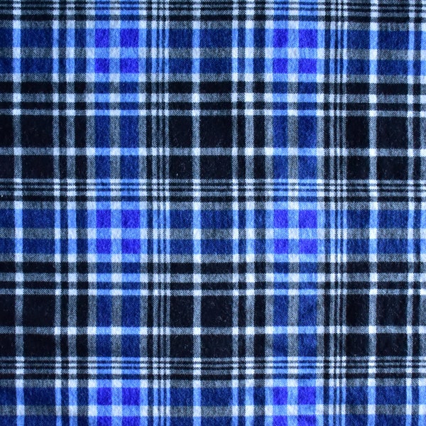 Blue Black Med Plaid Super Snuggle 100% Cotton Flannel - Cut to Order - 1698-8529