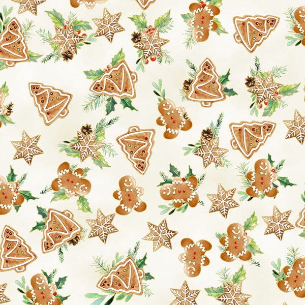 Cream-Gold Holiday Sweets - Hoffman Fabrics U4992-33G - Premium Cotton Quilting Fabric - Cut to Order