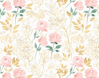 Cream/Multi Leaves and Flowers -  David Textiles Premium Cotton Quilting Fabric By The Yard - Cut to Order - WA-5912-0C-1