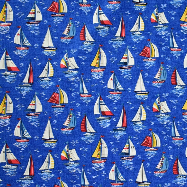 Large Sailboats on Blue - Andover Makower UK Nautical 2022 - Premium Cotton Quilting Fabric By The Yard - Cut to Order - TP-2496-B