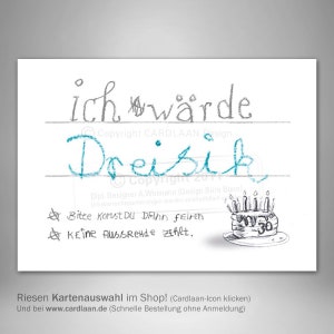 Einladungen 30. Geburtstag I Kritzelei I Dreißigster Einladungskarte I lustiger Spruch I Wortspiel Postkarte I Einladung Mann Frau Bild 1