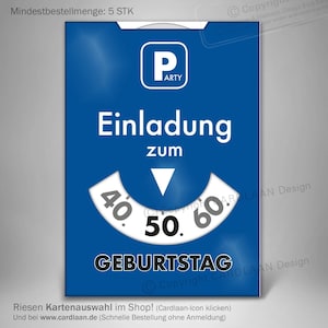 Einladungen 50. Geburtstag  I  Parkscheibe 50  I  50. Karten  I  Einladung lustig  I  Kreative Einladung Idee  I  Mann 50.  I  Frau 50.