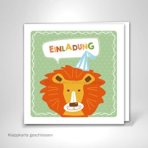 Einladung Kindergeburtstag, Klappkarte, Lustige niedliche Einladungen, Karte Junge, Karte Mädchen, Zootiere, Bär, Tiger, Löwe, Kinderfeier Bild 1