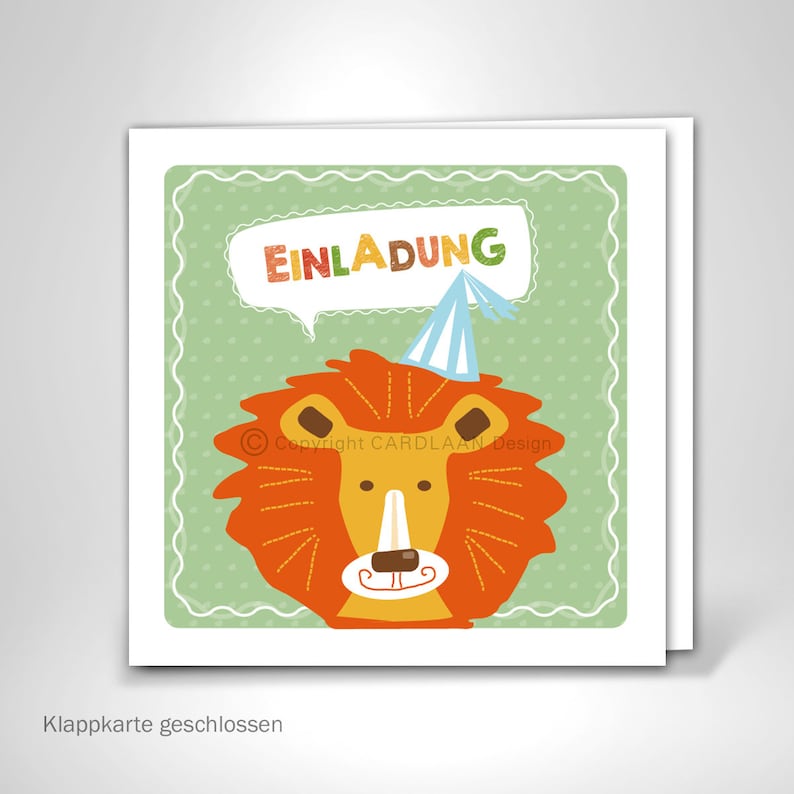 Einladung Kindergeburtstag, Klappkarte, Lustige niedliche Einladungen, Karte Junge, Karte Mädchen, Zootiere, Bär, Tiger, Löwe, Kinderfeier Bild 1