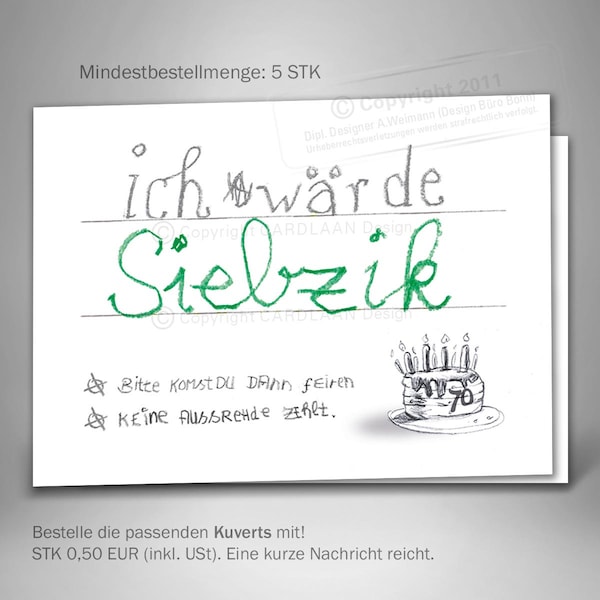 Einladungen 70. Geburtstag, Siezigster Geburtstag lustige Einladung, Witzige Einladungskarte 70, Siebzigster kreative Einladung