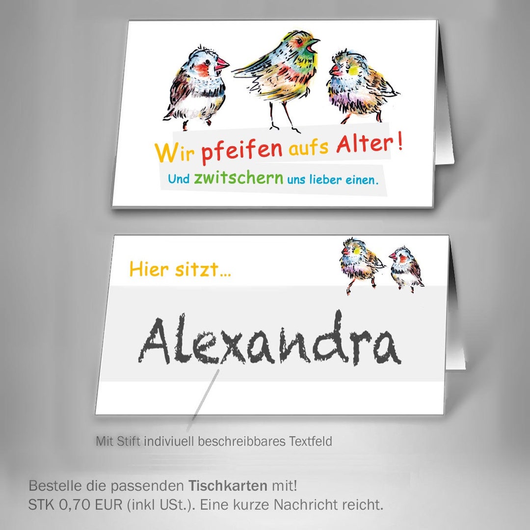 Tischkarten Geburtstag, 30. 40. 50. 60. Geburtstag Tischkarten, Witzige