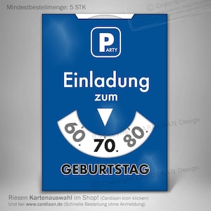 Einladung 70. Geburtstag  I  Parkscheibe 70  I  70. Karten  I  Einladung lustig  I  Senioren Einladung Idee  I  Mann 70.  I  Frau 70.