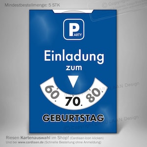 Einladung 70. Geburtstag I Parkscheibe 70 I 70. Karten I Einladung lustig I  Senioren Einladung Idee I Mann 70. I Frau 70. - .de