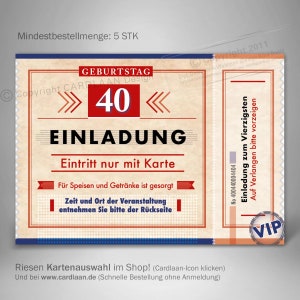 Ticket  I  Einladungen 40 Geburtstag  I  Eintrittskarte 40 Geburtstag  I  Einladungskarte Kinoticket 40  I  Ausweis Einladung I  Retro
