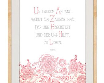 Poster, poem, "Stufen" Herrmann Hesse, illustration, graphic, typography, picture, art, text, poster, wall decoration, kitchen picture, gift