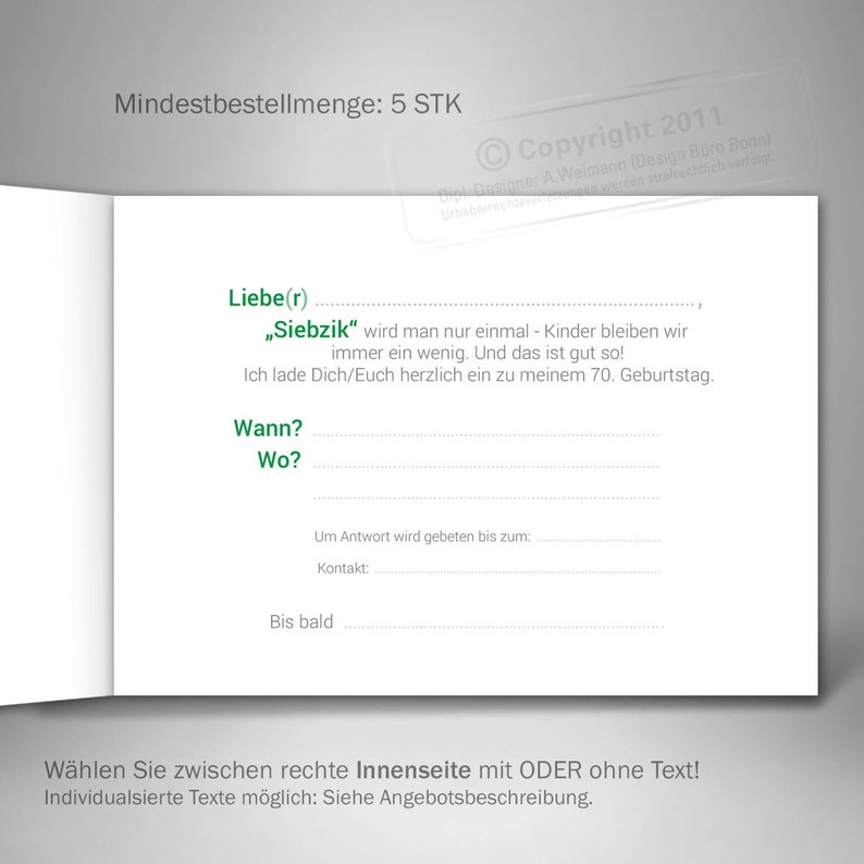 Einladungen 70. Geburtstag, Siezigster Geburtstag lustige Einladung, Witzige Einladungskarte 70, Siebzigster kreative Einladung Bild 2