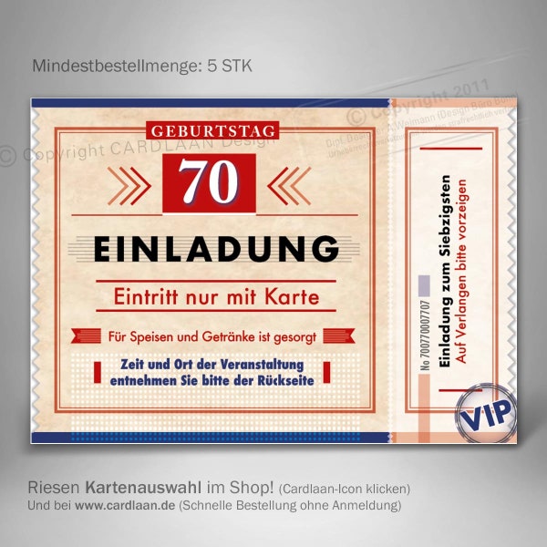 Ticket  I  Einladungen 70 Geburtstag  I  Eintrittskarte 70 Geburtstag  I  Einladungskarte Kinoticket 70  I  Ausweis Einladung I  Retro