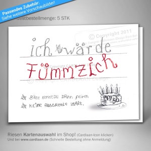 Klappkarten Einladungen 50. Geburtstag, Fünfzigster Geburtstag lustige Grußkarte, Witzige Grußkarte 50, Fünfzigster kreative Einladungen Bild 1