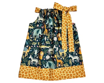 Safari Dress ~ Pillowcase Dress ~ Jungle Dress ~ Zoo Dress  ~ Girls Animal Dress ~ Toddler Dress ~ Dress with animals ~  Safari Birthday