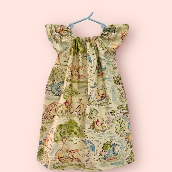 Winnie the Pooh Inspired Dress ~ Flutter Sleeve Dress ~ Girls Dress ~ Peasant Dress ~ Toddler Dress ~ Baby Dress ~ Winnie the Pooh Birthday