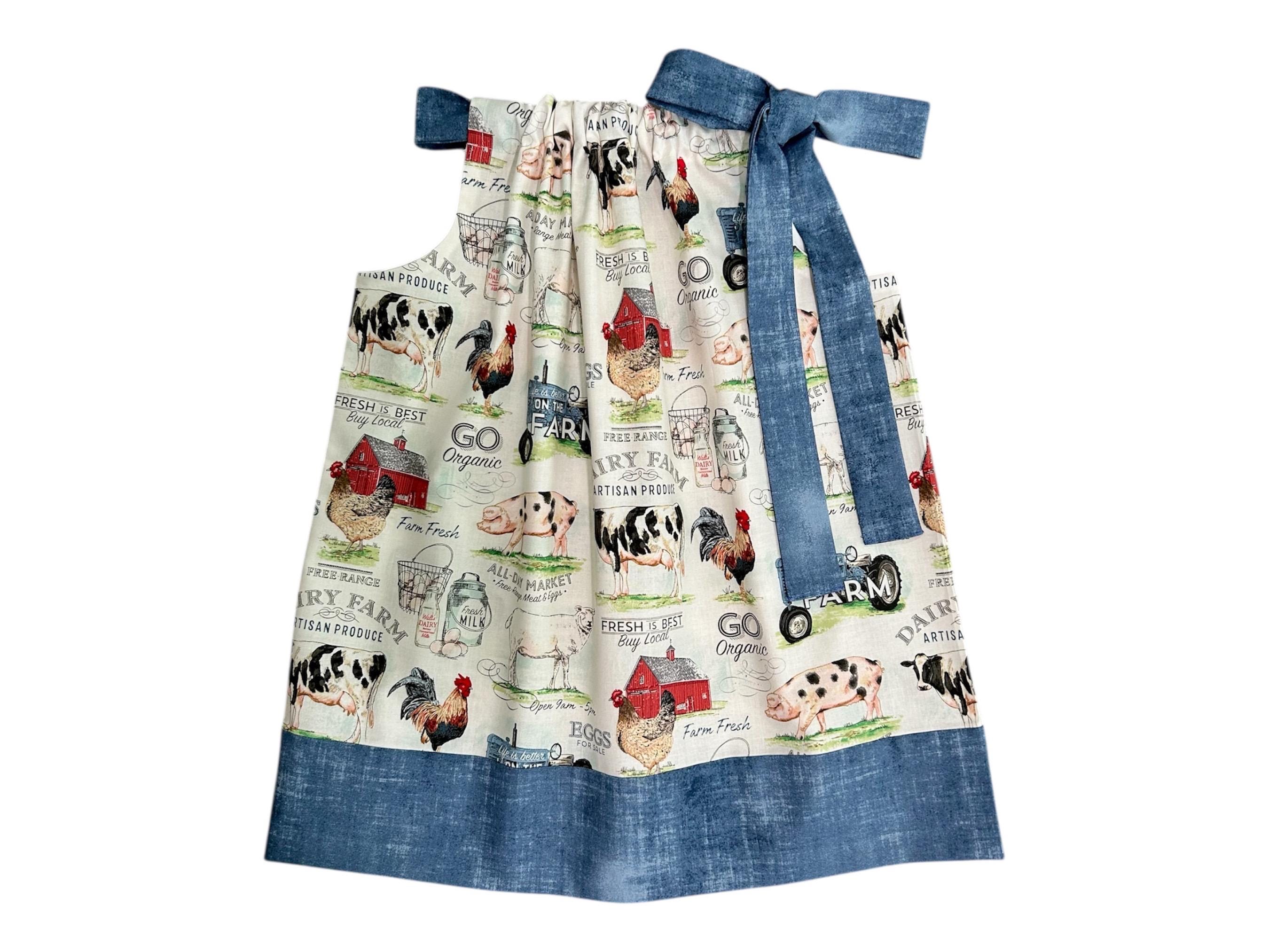 Farm Dress ~ Pillowcase Dress ~ Chicken Dress ~ Country Dress ~ Dress with cows ~ Girls Dress ~ Cow Dress ~ Gifts for girls ~ Farm Birthday