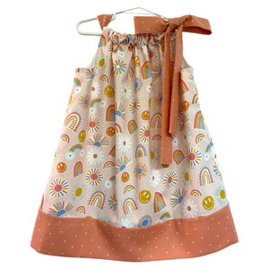 Rainbow Dress ~ Pillowcase Dress ~ Retro Dress ~ Floral Dress ~ Dress with rainbows ~ Girls Dress ~ Toddler Dress ~ Little Girl Dress
