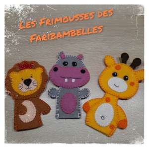 Set of 3 Savannah-themed finger puppets - gift idea for children