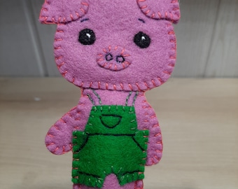 Marionnette à doigt Cochon en feutrine de laine naturelle - idée cadeau originale pour les enfants