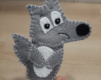 Marionnette à doigt Loup en feutrine de laine naturelle - idée cadeau originale pour les enfants