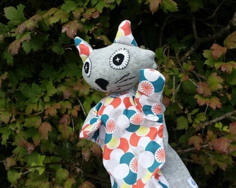 Grey Cat Sheath Puppet made of children's toy fabric to tell stories