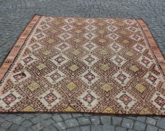 Tappeto Kilim pastello: tappeto turco vintage tessuto a mano da 9,7"x6,9'
