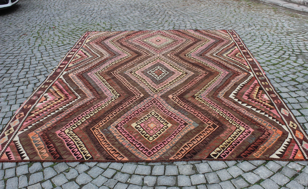 Large Pink Kilim Rug, 8.4x10.9feet, 255x332 Cm,pink Kilim Rug,vintage