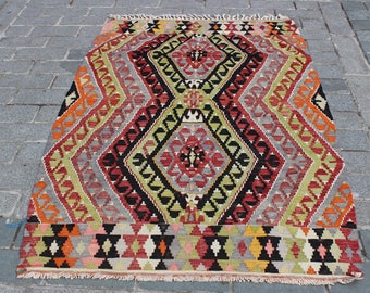 Tappeto Kilim turco vintage boho: lana intrecciata a mano, 6,9"x4,3"