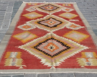 Tappeto Kilim turco vintage: tappeto etnico in lana tessuto a mano (27,9 x 17,7 cm)