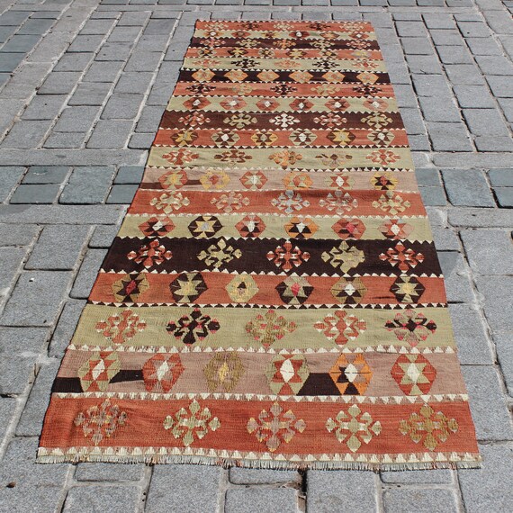 Boho Vintage Kilim Runner: Handwoven Turkish Rug (11.9"x3' Feet)