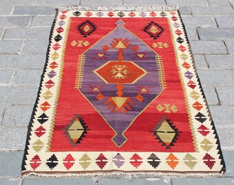 Red Kilim Rug-4.9"x3"Feet-150x90 cm-Kilim Rug-Turkish Kilim Rug-Rugs-Floor Rug-Home Decor Vintage