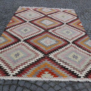 Alfombra Turca Kilim, 6.4 &quot;x10.7&quot;Pies, 195x326 cm, Alfombra Kilim colorida, Alfombras tejidas nómadas, Alfombra Boho Kilim Alfombras Tribal Vintage
