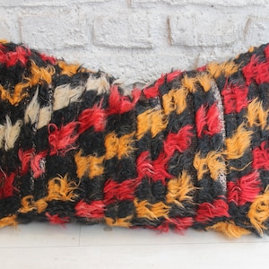 Vintage Turkish Tulu Pillow: Handwoven Wool Shaggy Cushion (12x20 inches)