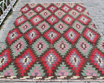 Tappeto Kilim vintage anatolico: tappeto etnico colorato intrecciato (27,9 x 1,8 m)