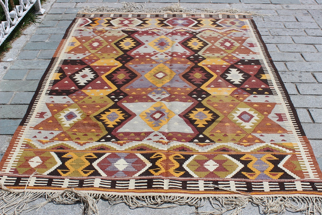 ヴィンテージ トルコ キリム ラグ：ハンドメイド ウール トライバル