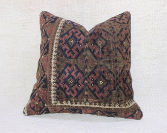 Antique Carpet Pillow,16&quot;x16&quot;inches,40x40 cm,Decorative Pillow,Vintage Pillow,Tribal Pillow,Old Pillow,Handmade Pillow,Cushion Cover