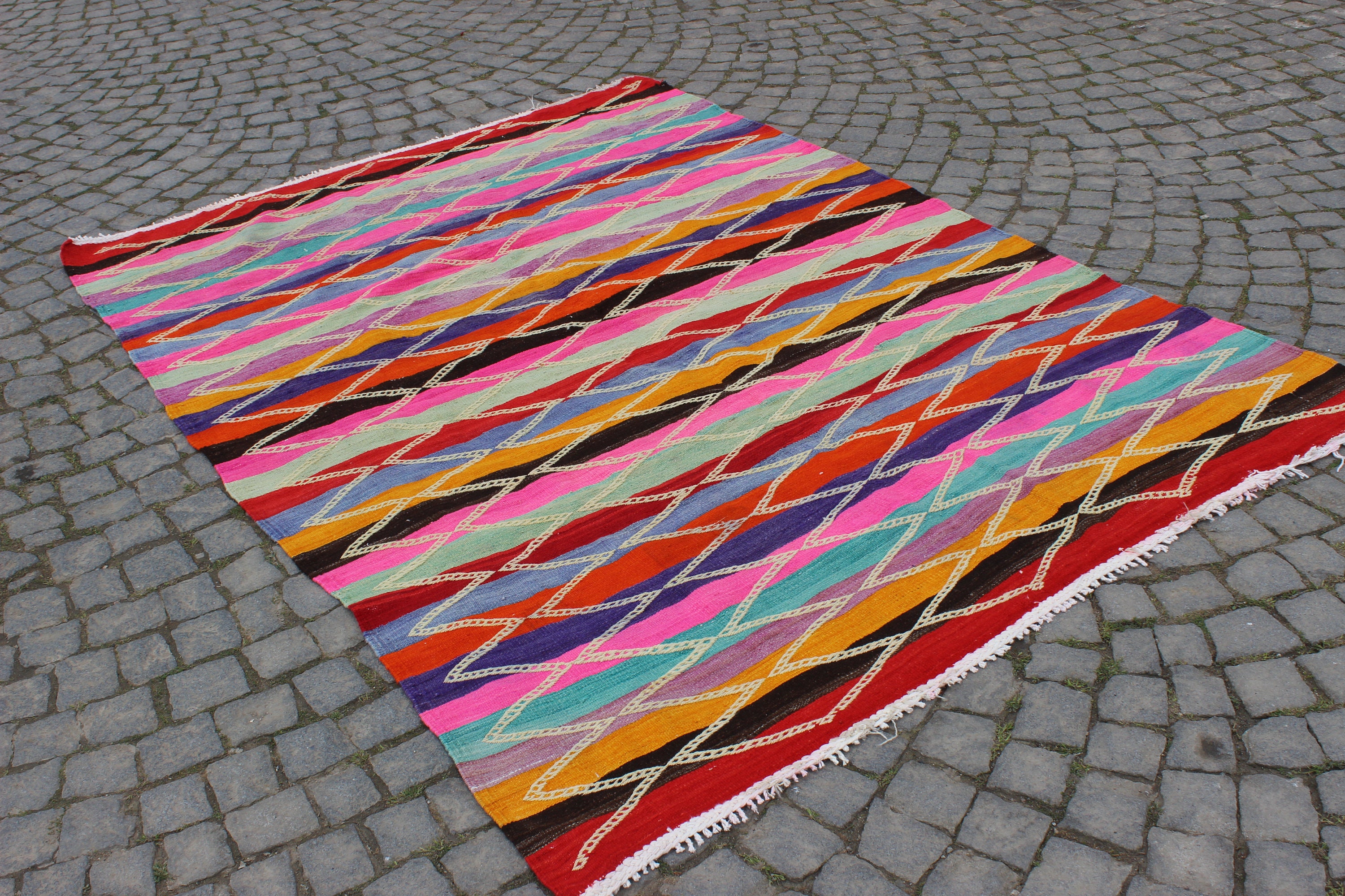 Pink Kilim Rug 5.3x7.5feet163x228 Cm Turkish Etsy UK