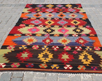 Tappeto Kilim turco vintage: tappeto in lana intrecciata in stile boho colorato (26x16 cm)