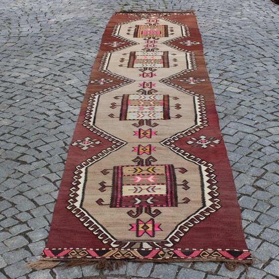 Vintage Turkish Kilim Runner Rug: Handwoven Wool, Bohemian Home Decor (3"x15" Feet)