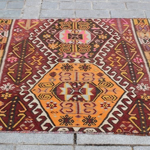Ethnic Kilim Rug,Anatolian Kilim Rug,Kilim Rug,Bohemian Rug,Turkish Vintage Rug,Colorful Rug,Nomadic Kilim Rug,4.4'x4.5'Feet,134x138 cm
