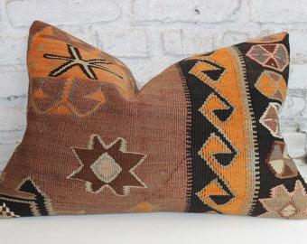 ヴィンテージトルコキリム枕カバー：ウールラグ寝具クッション（12 x