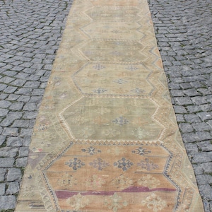 Pastel Kilim Runner,Vintage Rug Runner,Long Runner,Handmade Anatolian Rug,Decorative Turkish Rug,Tribal Rug,2.9&quot;x14.7&quot;Feet