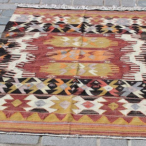 Anatolian Vintage Kilim Rug, 5.6&quot;x3.4&quot;feet,170x134 cm,Colorful Turkish Kilim Rug,Ethnic Rug,Boho Rug,Tribal Rug,Vintage Home Decor