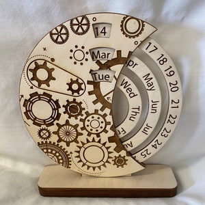 Perpetual Calendar, Gears , Gift, Laser cut, Removable Stand, Engraved, Desktop, Stand calendar, Housewarming, Office Cubicle