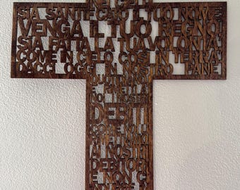 Cruz del Padre Nuestro, italiana, de madera, grande (11 x 15), para pared, ideal para inauguración de casa, cumpleaños, bodas, comuniones, confirmaciones y para regalar en ocasiones especiales como el Día de la Independencia.