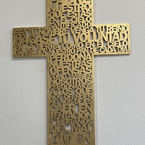 Espagnol/espagnol, Croix du Père, prière du Seigneur, bois, découpé au laser, art mural, pendaison de crémaillère, mariage, communion, confirmation, fête des mères