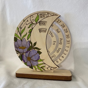 Perpetual Calendar, Flowers , Gift, Laser cut, Removable Stand, Engraved, Desktop, Stand calendar, Housewarming, Office Cubbie