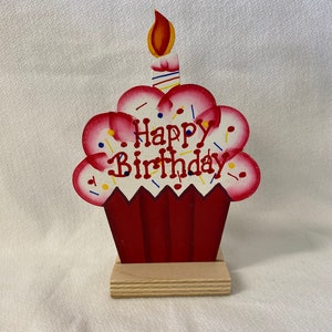 Cumpleaños de cupcakes, Madera, Corte láser, Personalizar, Mesa, Soporte extraíble, Regalo único, Pintado a mano, Cubby de oficina, Ideal para lugares pequeños
