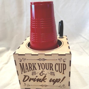 Party Cup Holder: Wooden Picnic Cup & Marker Organizer